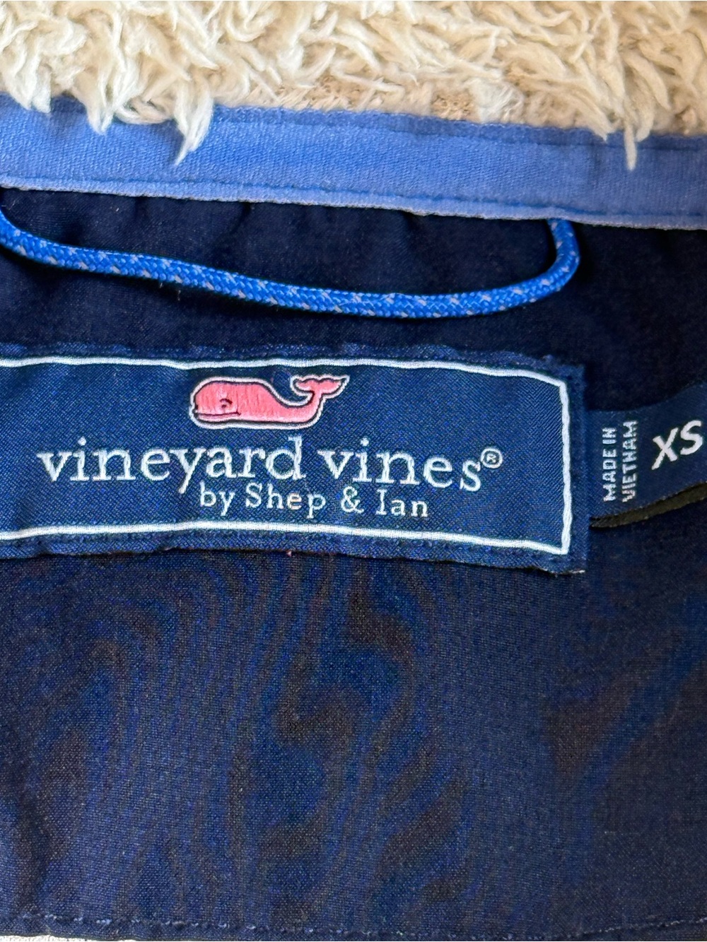 Vineyard Vines Shep & Ian Fleece Tan Navy Quarter Zip Pullover Jacket XS - Picture 4 of 8